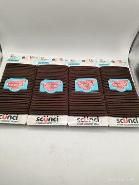 scunci Brown Medium Hold Elastic Hair Bands - 4 Packs of 32 Hair Ties Ponytail
